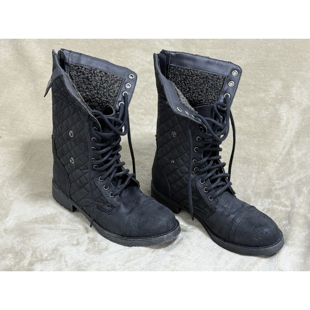 American Eagle Women's Black Boots 6.5 Combat Quilted Mid-Calf - Picture 2 of 10